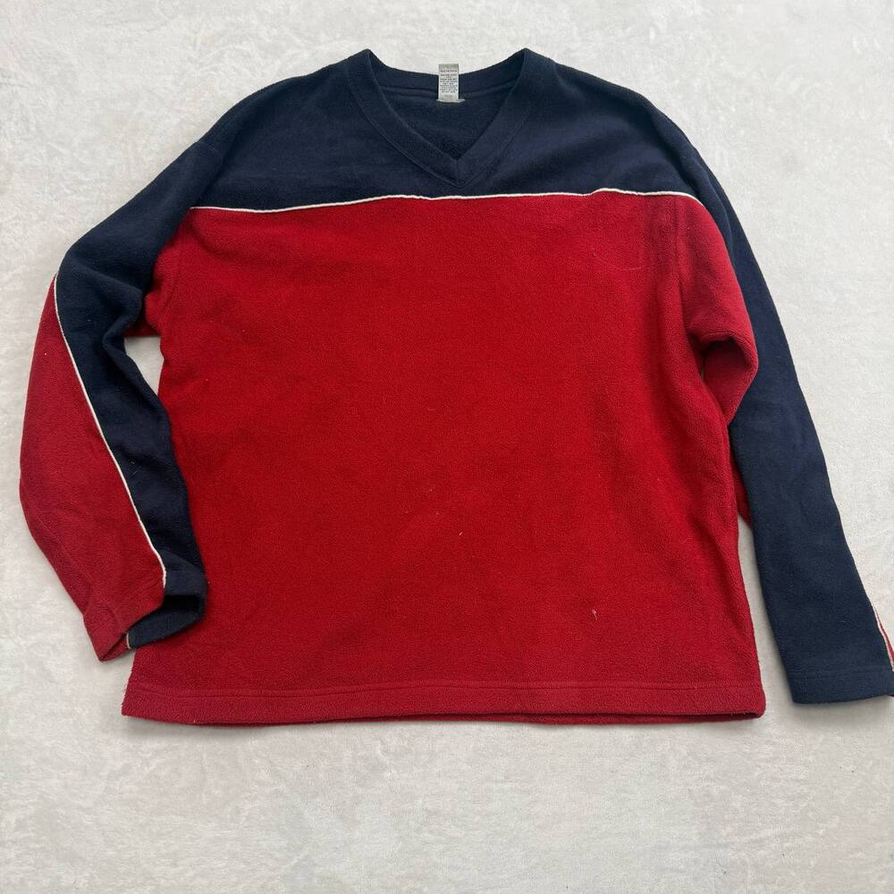 Gap Men's Pullover Fleece V-Neck Sweater Navy Red Size XXL Y2K Retro Colorblock
